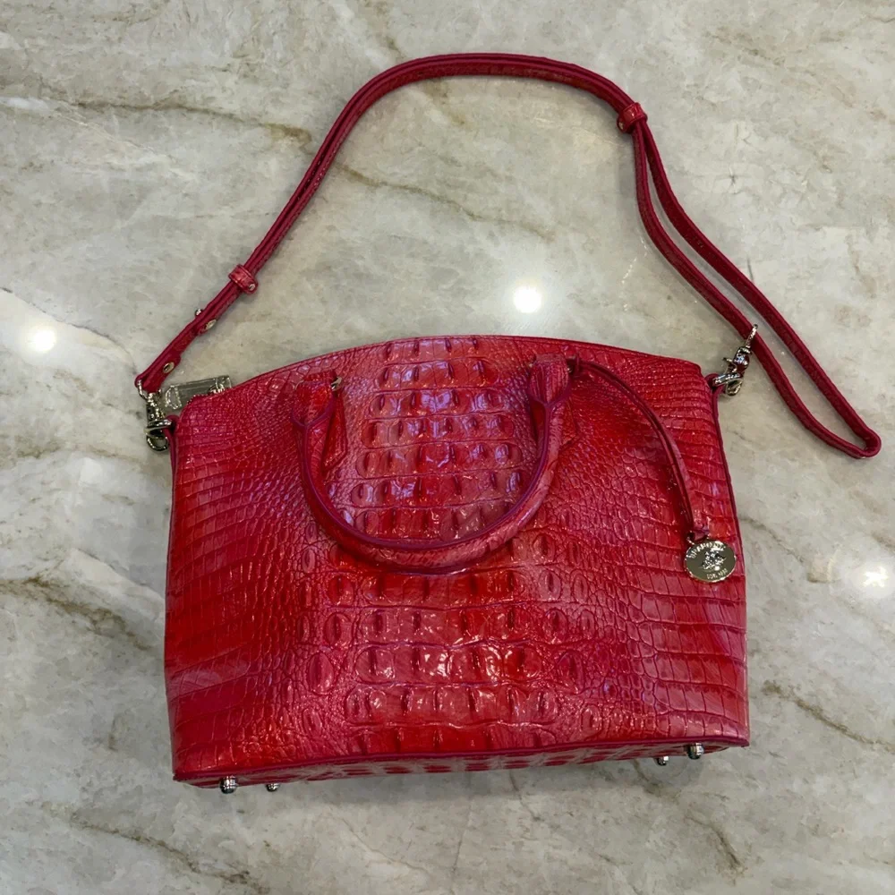 Brahmin Carnation Red Melbourne Duxbury Satchel with Crossbody‎ Strap